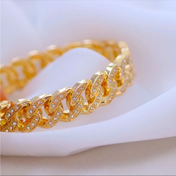 Gold Plated Rhinestone Alloy Chain Bracelet - Picture 2 of 5